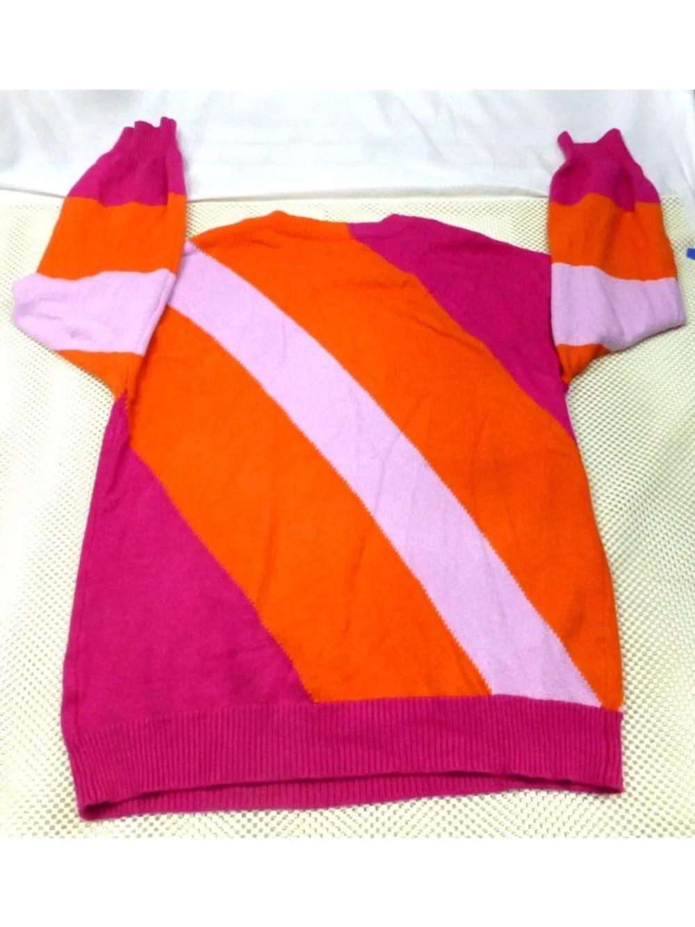 Ecowish Womens Color-Block Sweater‎ S Pink Orange Purple Acrylic Blend